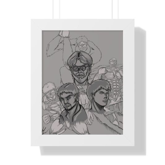 Attack on Titan Black and White-Framed Vertical Poster