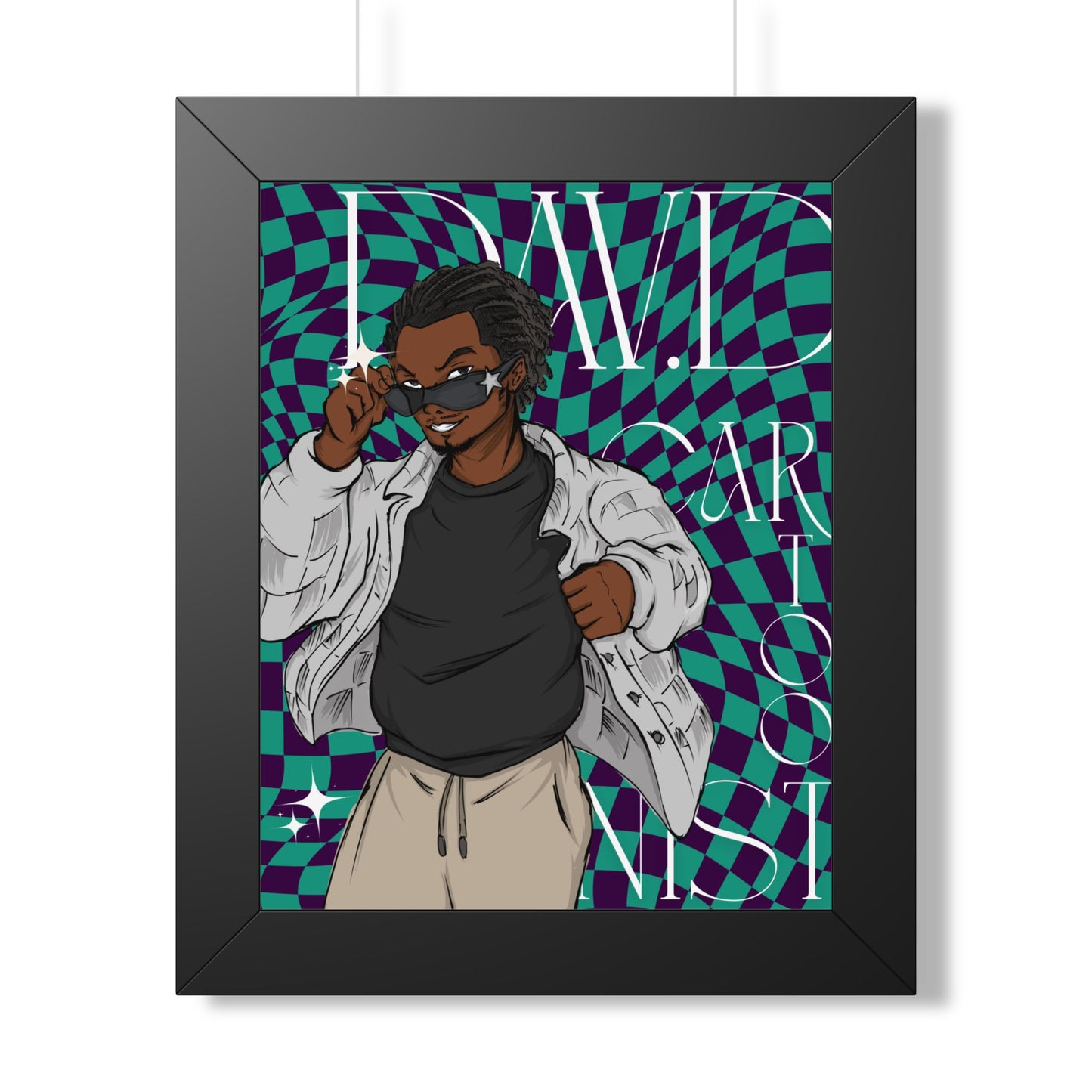 Framed Poster — "DavDCartoonist" Chill Purple-Green Checkers