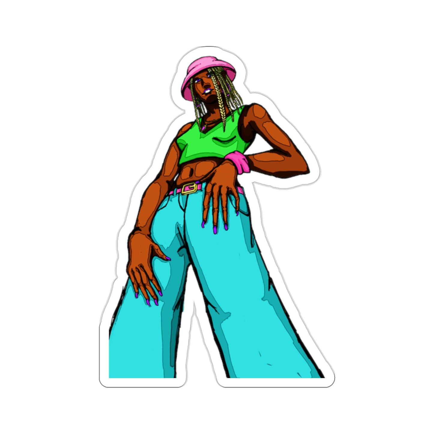 Bucket Hat Girl Kiss-Cut Stickers