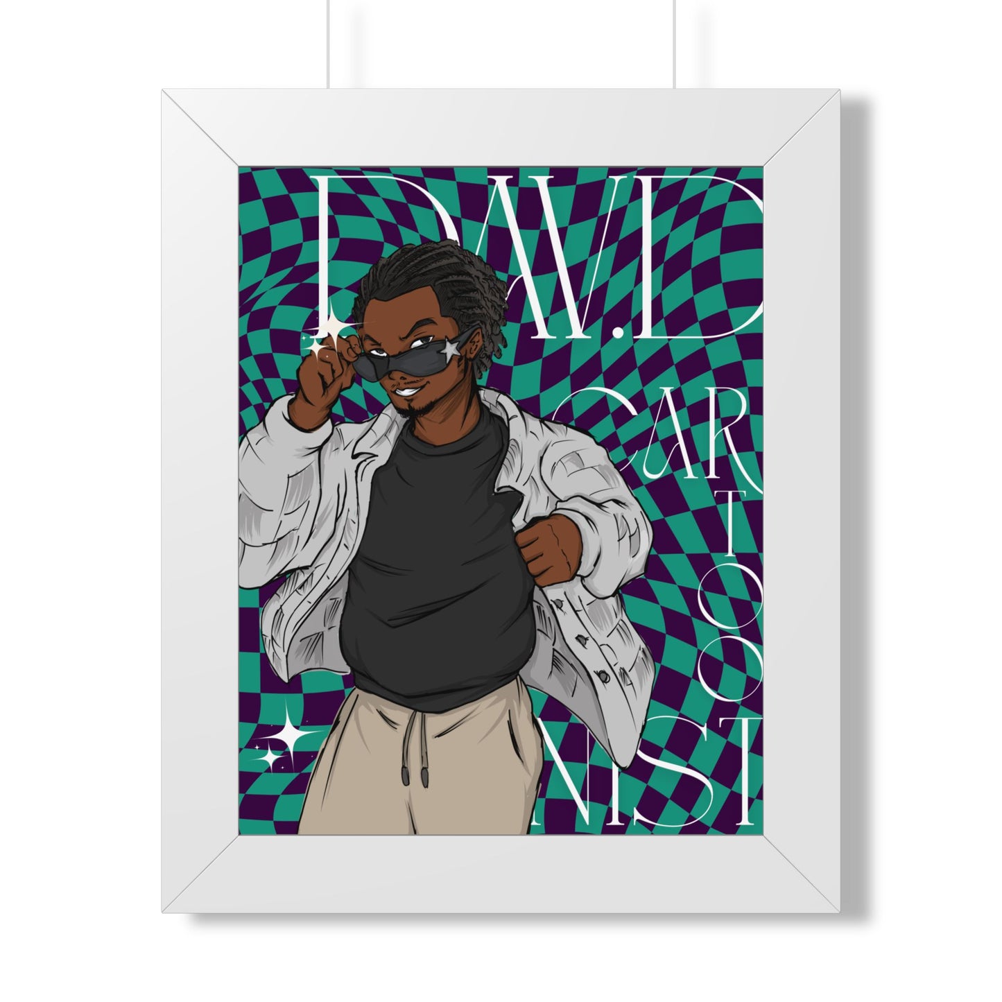 Framed Poster — "DavDCartoonist" Chill Purple-Green Checkers