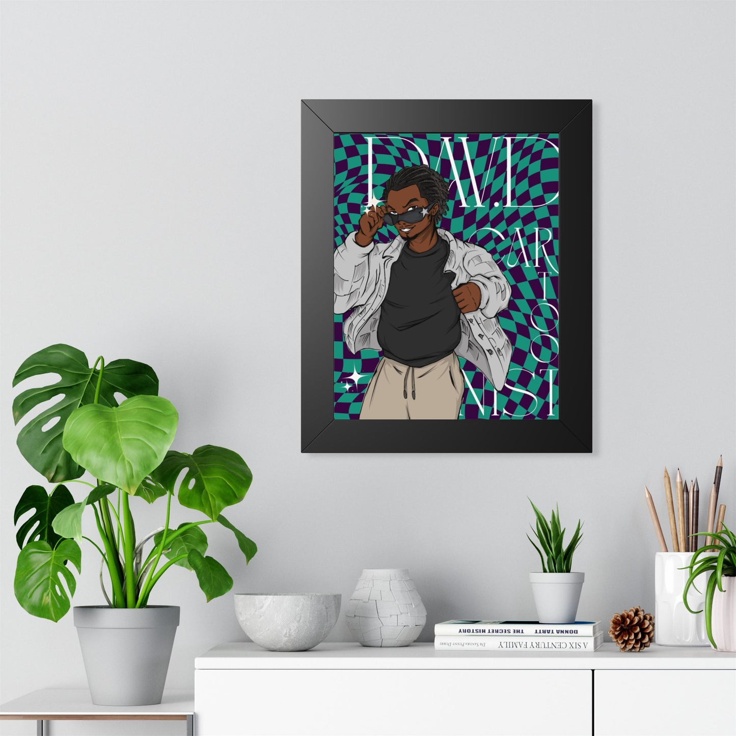 Framed Poster — "DavDCartoonist" Chill Purple-Green Checkers