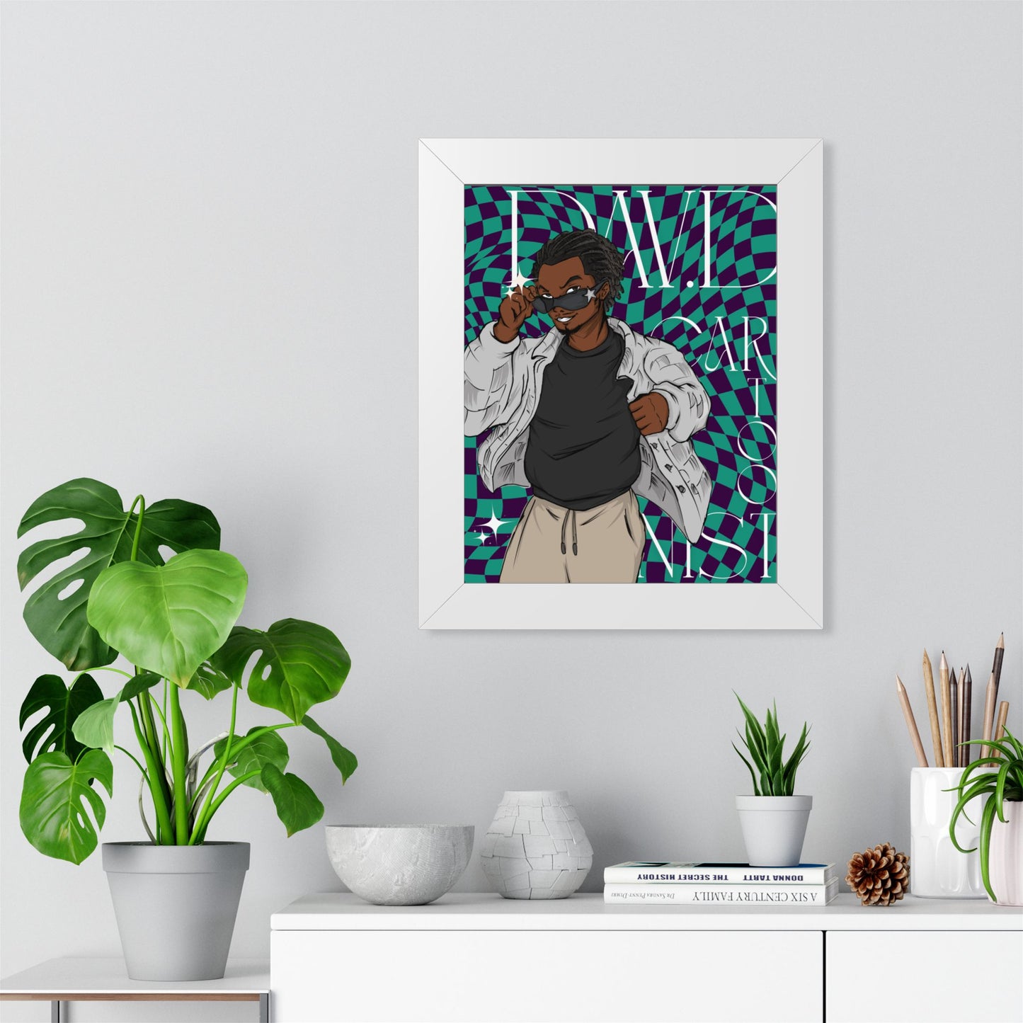Framed Poster — "DavDCartoonist" Chill Purple-Green Checkers