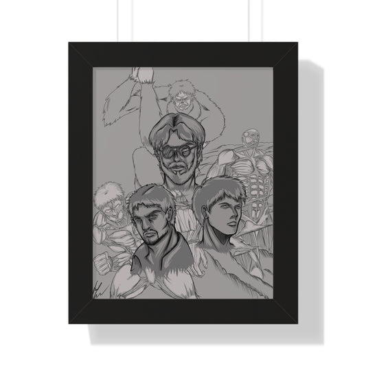 Attack on Titan Black and White-Framed Vertical Poster
